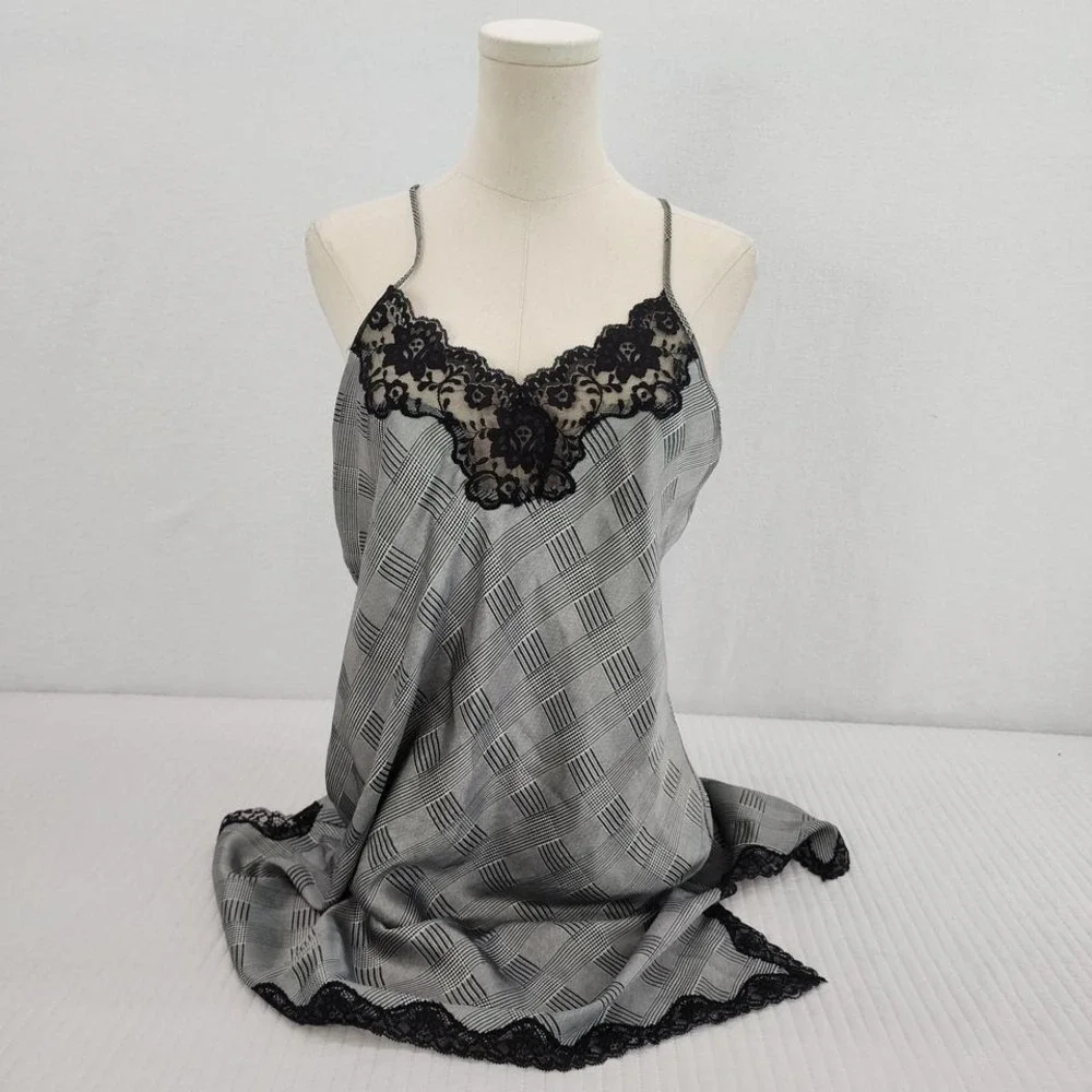 grey plaid cami dress ASOS DESIGN cami slip dress in gray plaid